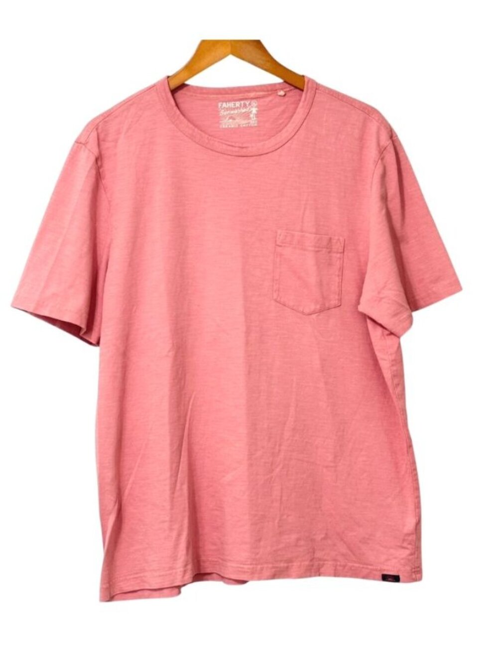 Faherty Men’s Sunwashed Organic Cotton Short Sleeve Pocket T-Shirt Pink Size XL